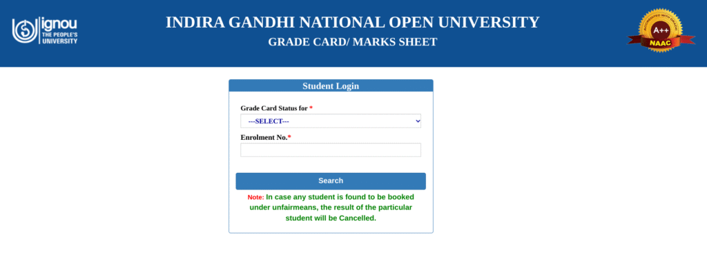 IGNOU Grade Card 